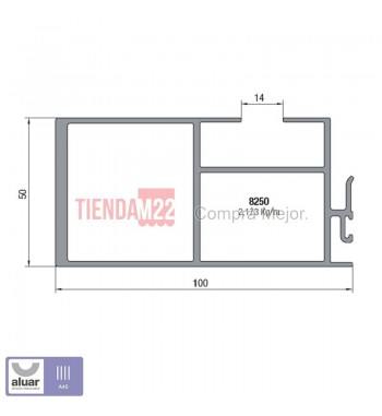 8250 - A40 - PARANTE CENTRAL REFORZADO 100MM 90º CRUDO- PERFIL ALUAR