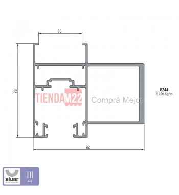 8244 - A40 - PARANT CENTRAL REFORZ 100MM 45º DVH CRUDO- PERFIL ALUAR