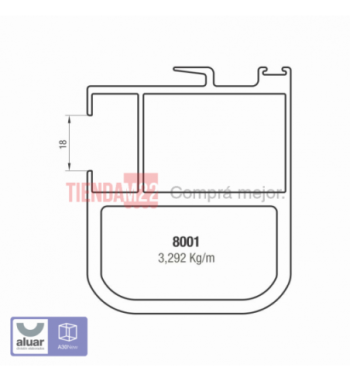 8001 - A30 - PARANTE REFORZADO DE 80 MM PARA VIDRIO 16 MM CRUDO- PERFIL ALUAR