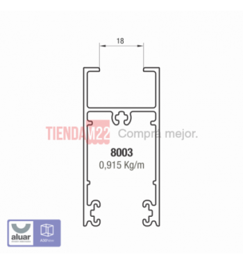 8003 - A30 - ZÓCALO Y CABEZAL DE HOJA PARA VIDRIO 16 MM CRUDO- PERFIL ALUAR
