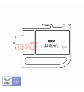 8004 - A30 - PARANTE REFORZADO DE 60 MM PARA VIDRIO 16 MM CRUDO- PERFIL ALUAR