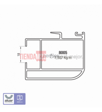 8005 - A30 - PARANTE CENTRAL PARA VIDRIO 16 MM CRUDO- PERFIL ALUAR