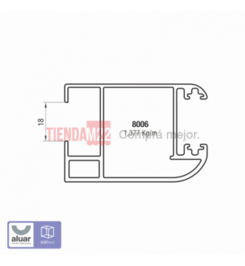 8006 - A30 - PARANTE LATERAL PARA VIDRIO 16 MM CRUDO- PERFIL ALUAR