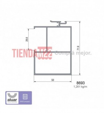 8693 - A40 COMPACT - PARANTE CENTRAL REFORZADO  HOJA CORTE 90° DVH CRUDO- PERFIL ALUAR