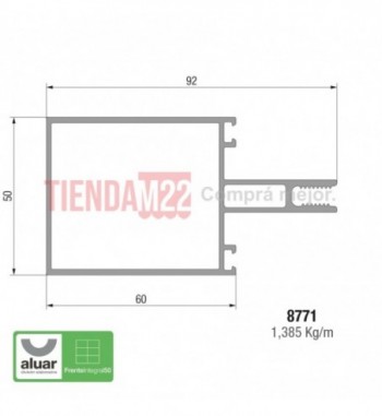 8771 - FRENTE INTEGRAL 50 - COLUMNA / TRAVESAÑO 60 MM CRUDO- PERFIL ALUAR