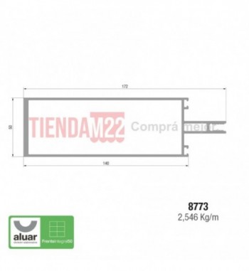 8773 - FRENTE INTEGRAL 50 - COLUMNA / TRAVESAÑO 140 MM CRUDO- PERFIL ALUAR