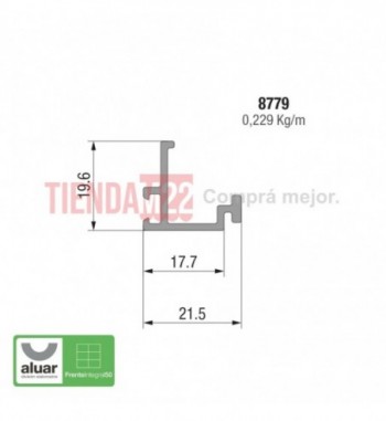 8779 - FRENTE INTEGRAL 50 - ADAPTADOR PARA VIDRIO SIMPLE CRUDO- PERFIL ALUAR