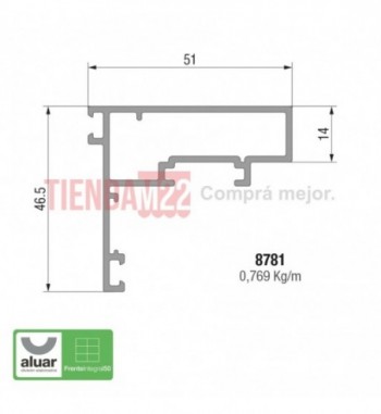 8781 - FRENTE INTEGRAL 50 - HOJA VENTANA DESPLAZABLE CRUDO- PERFIL ALUAR